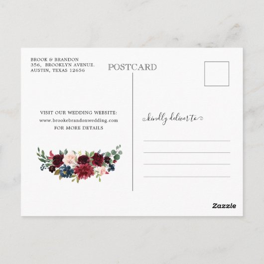 Burgundy Navy Blush Floral Calendar Save the Date Briefkaart (Achterkant)