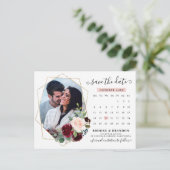 Burgundy Navy Blush Floral Calendar Save the Date Briefkaart (Staand voorkant)