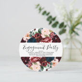 Burgundy Navy Blush Floral Engagement Party Kaart (Staand voorkant)