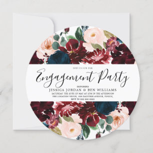 Burgundy Navy Blush Floral Engagement Party Kaart