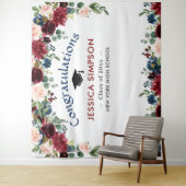 Burgundy Navy Blush Floral Foto Afstuderen achterg Wandkleed (In situ)