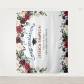 Burgundy Navy Blush Floral Foto Afstuderen achterg Wandkleed (Voorkant)