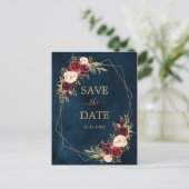 Burgundy Navy Blush Floral Geometric slaat de datu Briefkaart (Staand voorkant)