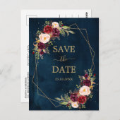 Burgundy Navy Blush Floral Geometric slaat de datu Briefkaart (Voorkant / Achterkant)