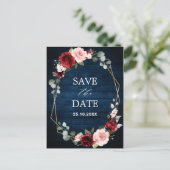 Burgundy Navy Blush Floral Geometric slaat de datu Briefkaart (Staand voorkant)