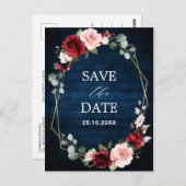 Burgundy Navy Blush Floral Geometric slaat de datu Briefkaart (Voorkant / Achterkant)