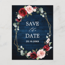 Burgundy Navy Blush Floral Geometric slaat de datu Briefkaart