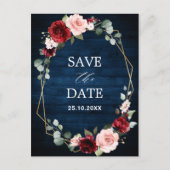 Burgundy Navy Blush Floral Geometric slaat de datu Briefkaart (Voorkant)