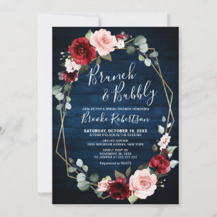 Burgundy Navy Blush Floral Geometric Vrijgezellenf Kaart