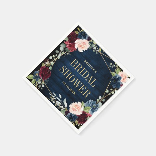 Burgundy Navy Blush Floral Geometric Vrijgezellenf Servet (Hoek)
