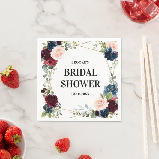 Burgundy Navy Blush Floral Geometric Vrijgezellenf Servet (Insitu)