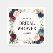 Burgundy Navy Blush Floral Geometric Vrijgezellenf Servet (Voorkant)