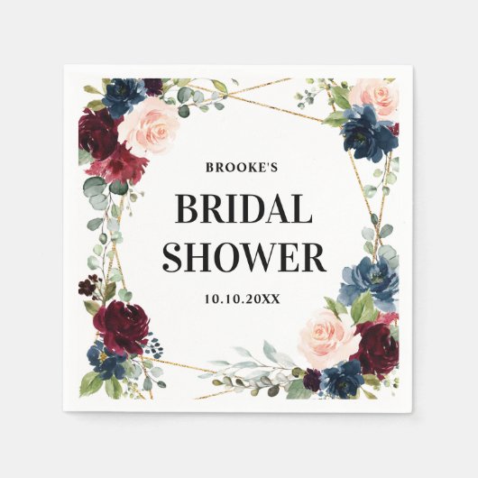 Burgundy Navy Blush Floral Geometric Vrijgezellenf Servet (Voorkant)