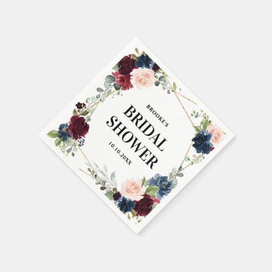 Burgundy Navy Blush Floral Geometric Vrijgezellenf Servet (Hoek)