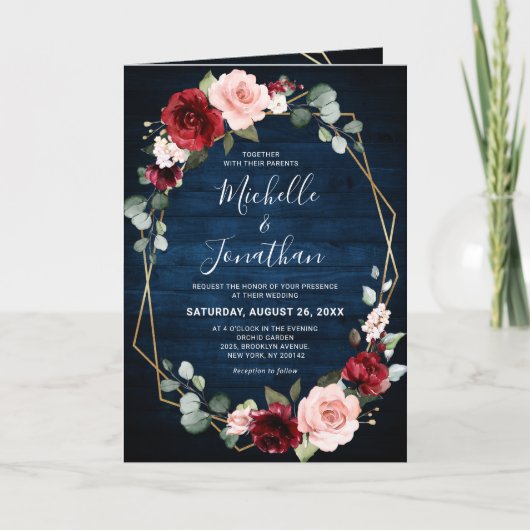 Burgundy Navy Blush Floral Geometric Wedding (Voorkant)