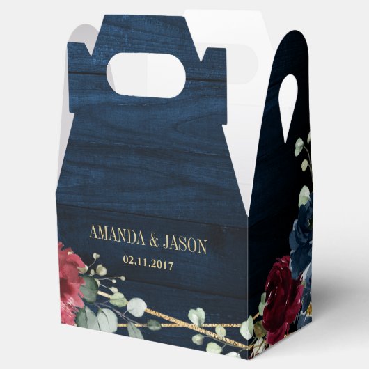 Burgundy Navy Blush Floral Geometric Wedding Bedankdoosjes (Geopend)