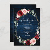 Burgundy Navy Blush Floral Geometric Wedding Bedankkaart (Voorkant / Achterkant)