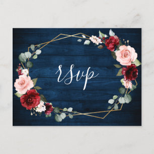 Burgundy Navy Blush Floral Geometric Wedding Briefkaart