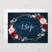 Burgundy Navy Blush Floral Geometric Wedding Briefkaart (Voorkant / Achterkant)