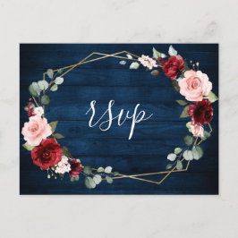 Burgundy Navy Blush Floral Geometric Wedding Briefkaart
