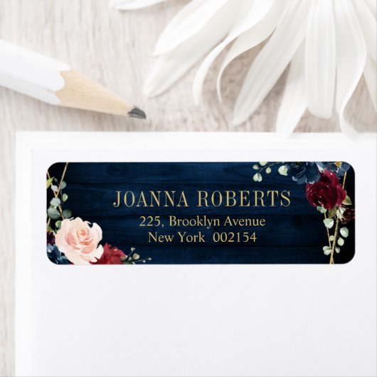 Burgundy Navy Blush Floral Geometric Wedding Etiket (Insitu)