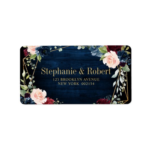 Burgundy Navy Blush Floral Geometric Wedding Etiket (Voorkant)