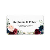 Burgundy Navy Blush Floral Geometric Wedding Etiket (Voorkant)