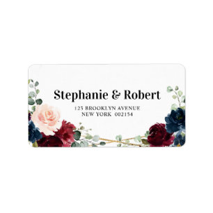 Burgundy Navy Blush Floral Geometric Wedding Etiket