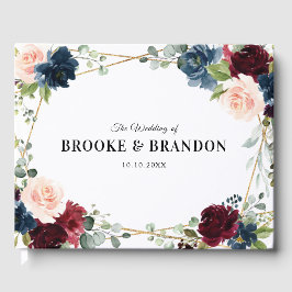 Burgundy Navy Blush Floral Geometric Wedding Gastenboek