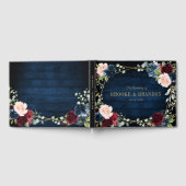 Burgundy Navy Blush Floral Geometric Wedding Gastenboek (Volledig)