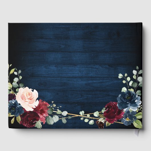 Burgundy Navy Blush Floral Geometric Wedding Gastenboek (Achterkant)