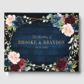 Burgundy Navy Blush Floral Geometric Wedding Gastenboek (Voorkant)