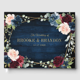 Burgundy Navy Blush Floral Geometric Wedding Gastenboek