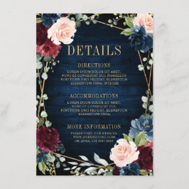 Burgundy Navy Blush Floral Geometric Wedding Informatiekaartje