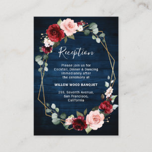 Burgundy Navy Blush Floral Geometric Wedding Informatiekaartje