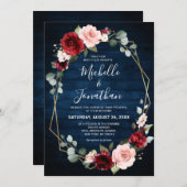 Burgundy Navy Blush Floral Geometric Wedding Kaart (Voorkant / Achterkant)