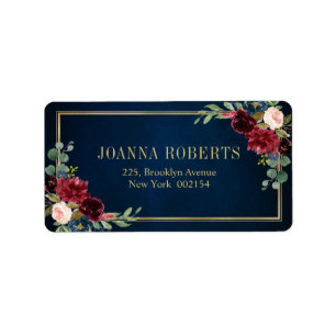 Burgundy Navy Blush Floral Geometric Wedding Label