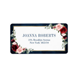 Burgundy Navy Blush Floral Geometric Wedding Label