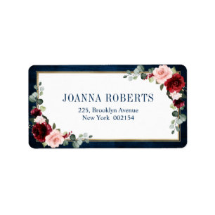 Burgundy Navy Blush Floral Geometric Wedding Label