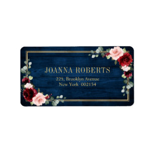 Burgundy Navy Blush Floral Geometric Wedding Label
