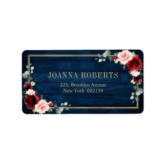 Burgundy Navy Blush Floral Geometric Wedding Label (Voorkant)