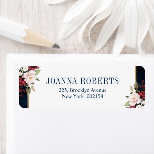 Burgundy Navy Blush Floral Geometric Wedding Label (Insitu)