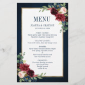 Burgundy Navy Blush Floral Geometric Wedding Menu (Voorkant)