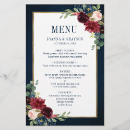 Burgundy Navy Blush Floral Geometric Wedding Menu