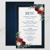 Burgundy Navy Blush Floral Geometric Wedding Menu (Voorkant / Achterkant)