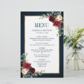 Burgundy Navy Blush Floral Geometric Wedding Menu (Staand voorkant)