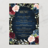 Burgundy Navy Blush Floral Geometric Wedding Menu (Voorkant)