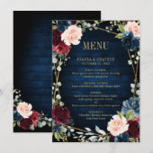Burgundy Navy Blush Floral Geometric Wedding Menu (Voorkant / Achterkant)