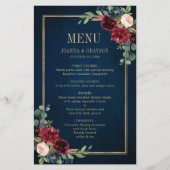 Burgundy Navy Blush Floral Geometric Wedding Menu (Voorkant)