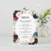 Burgundy Navy Blush Floral Geometric Wedding Menu (Staand voorkant)